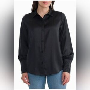Joie Black Satin Long Sleeve Button Down Blouse Sz XL NWT